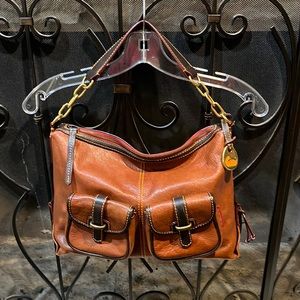 Dooney & Bourke brown leather pocket satchel